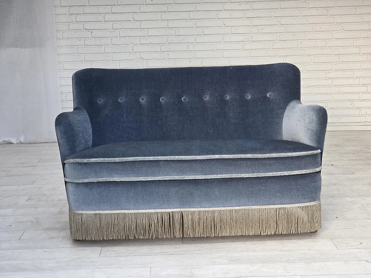 1970s, Danish 2-seater sofa, furniture velour, beech wood. 1