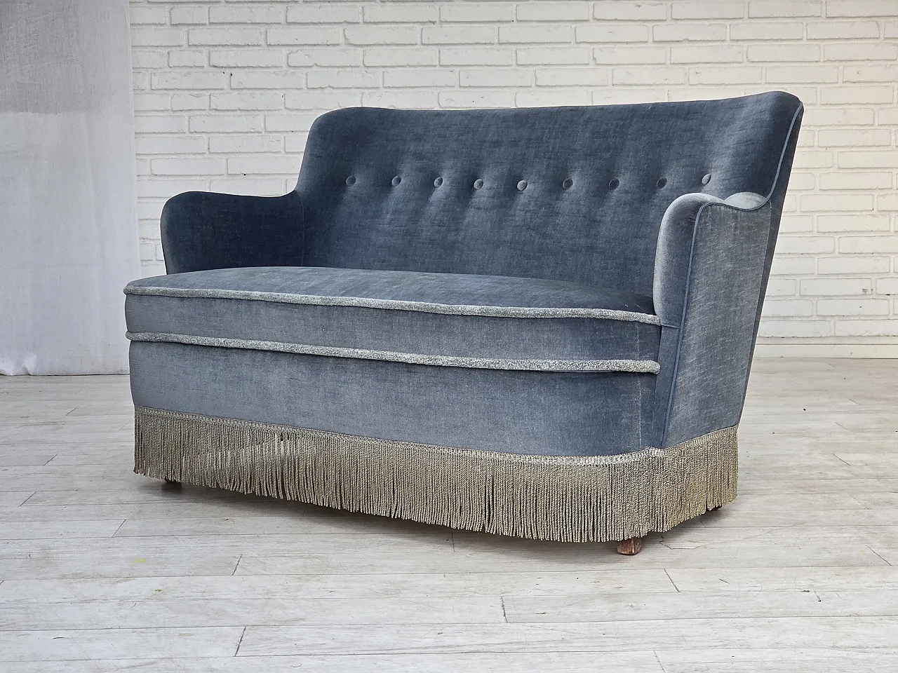 1970s, Danish 2-seater sofa, furniture velour, beech wood. 5