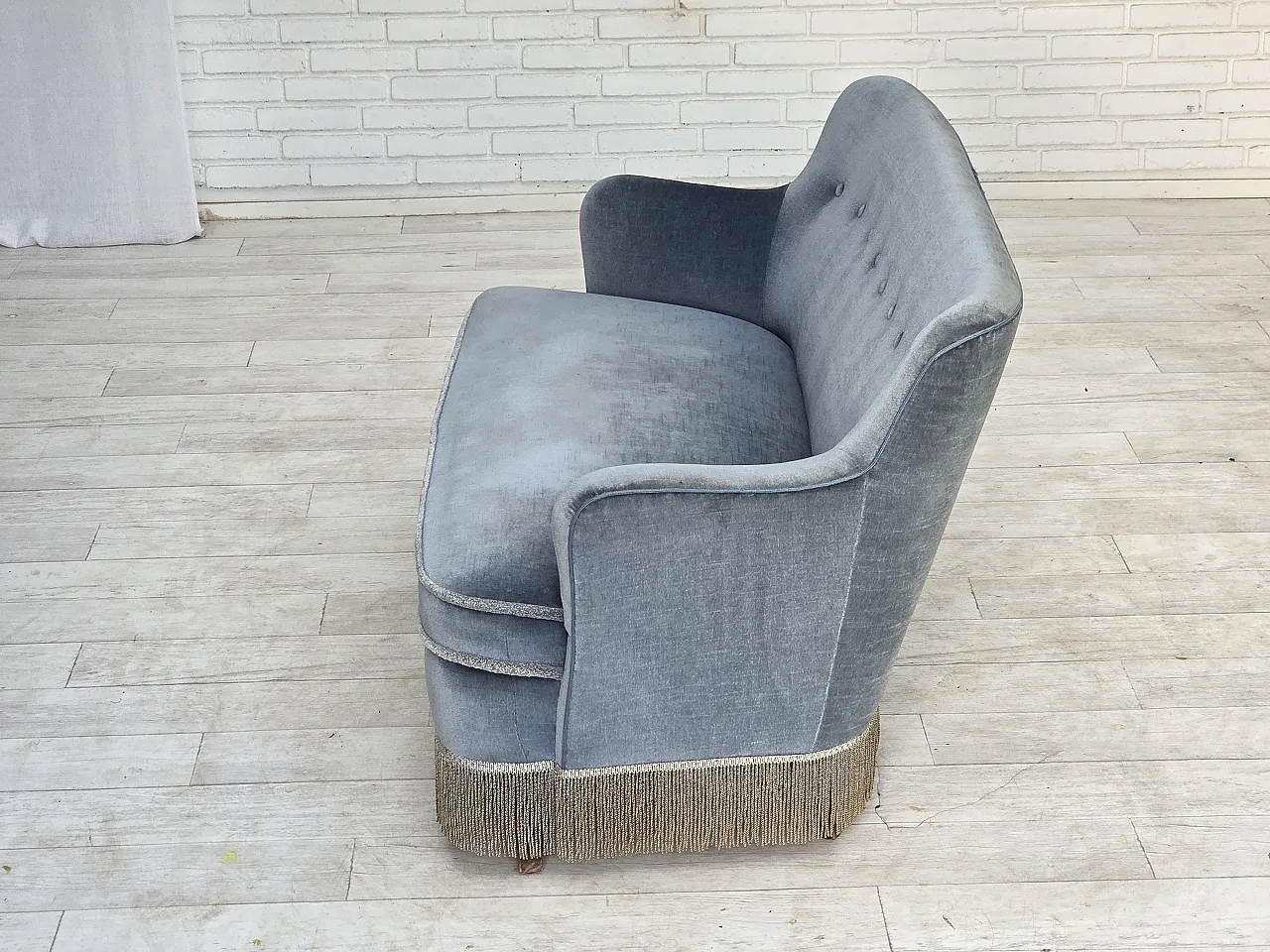 1970s, Danish 2-seater sofa, furniture velour, beech wood. 6