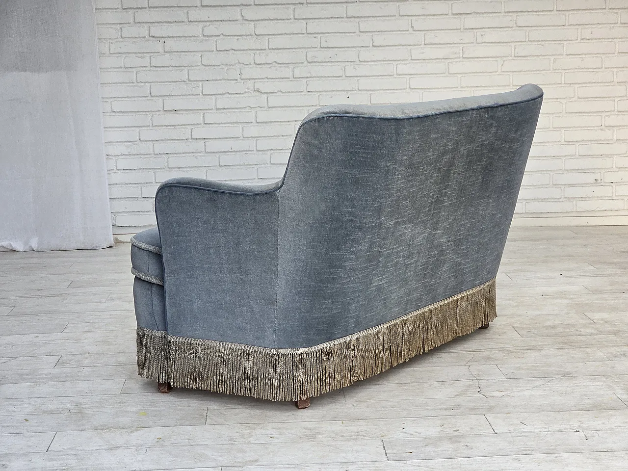 1970s, Danish 2-seater sofa, furniture velour, beech wood. 9
