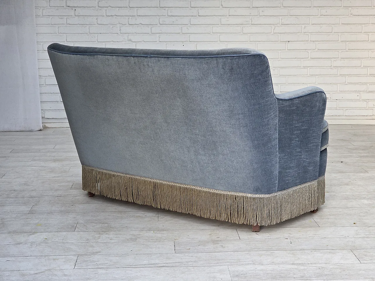 1970s, Danish 2-seater sofa, furniture velour, beech wood. 11