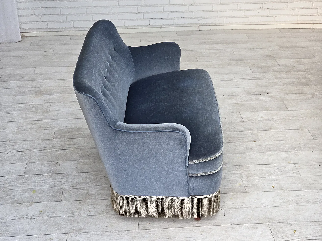 1970s, Danish 2-seater sofa, furniture velour, beech wood. 12