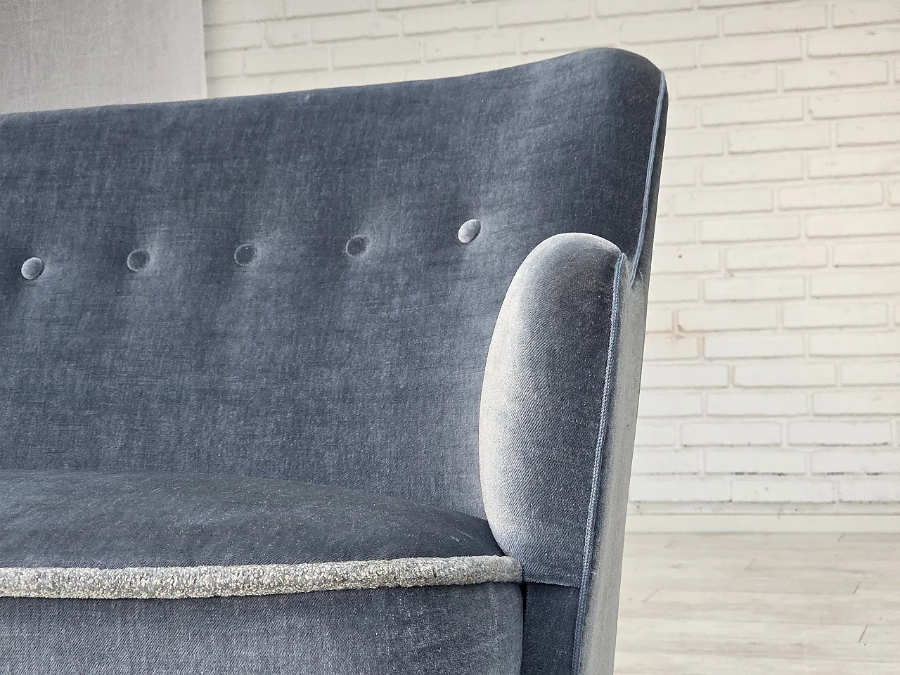 1970s, Danish 2-seater sofa, furniture velour, beech wood. 14