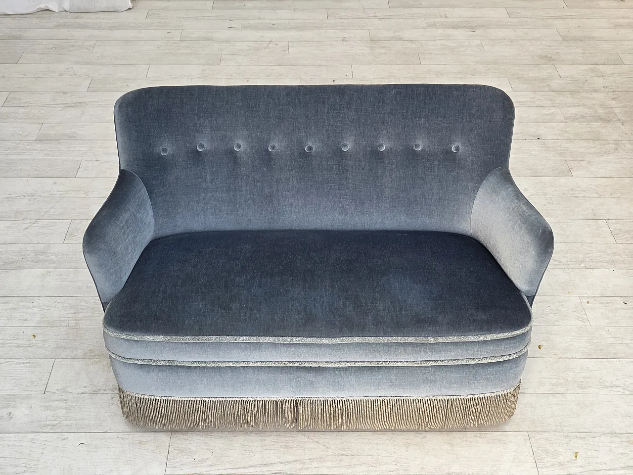 1970s, Danish 2-seater sofa, furniture velour, beech wood. 15
