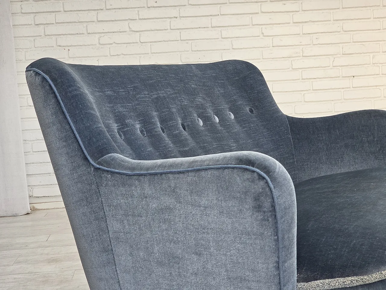 1970s, Danish 2-seater sofa, furniture velour, beech wood. 17