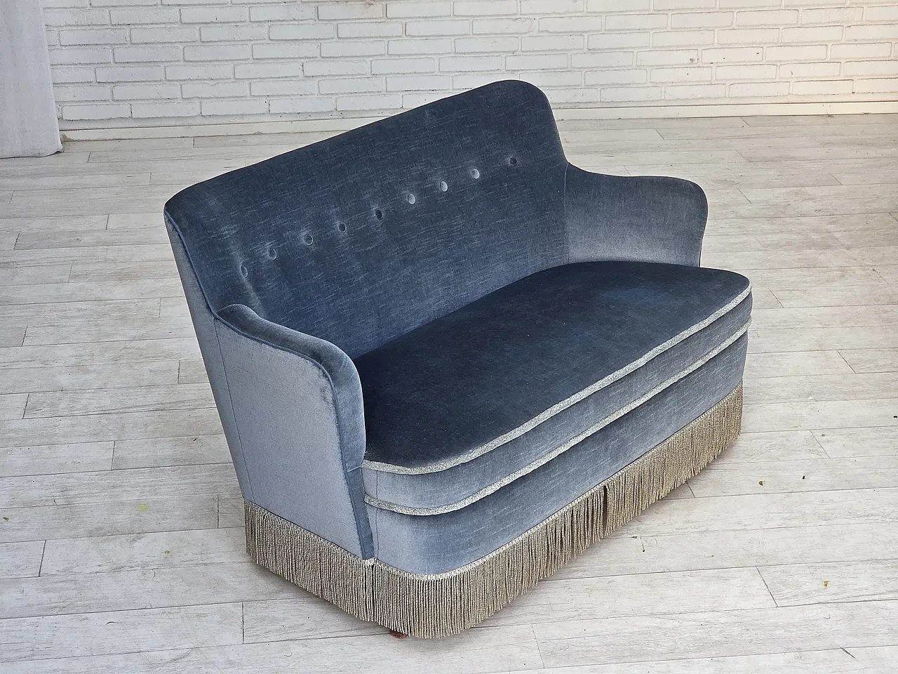 1970s, Danish 2-seater sofa, furniture velour, beech wood. 18