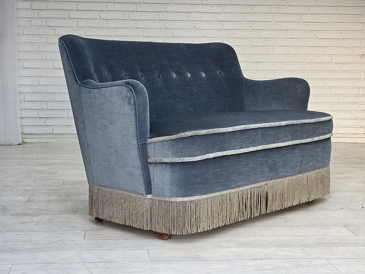 1970s, Danish 2-seater sofa, furniture velour, beech wood. 19