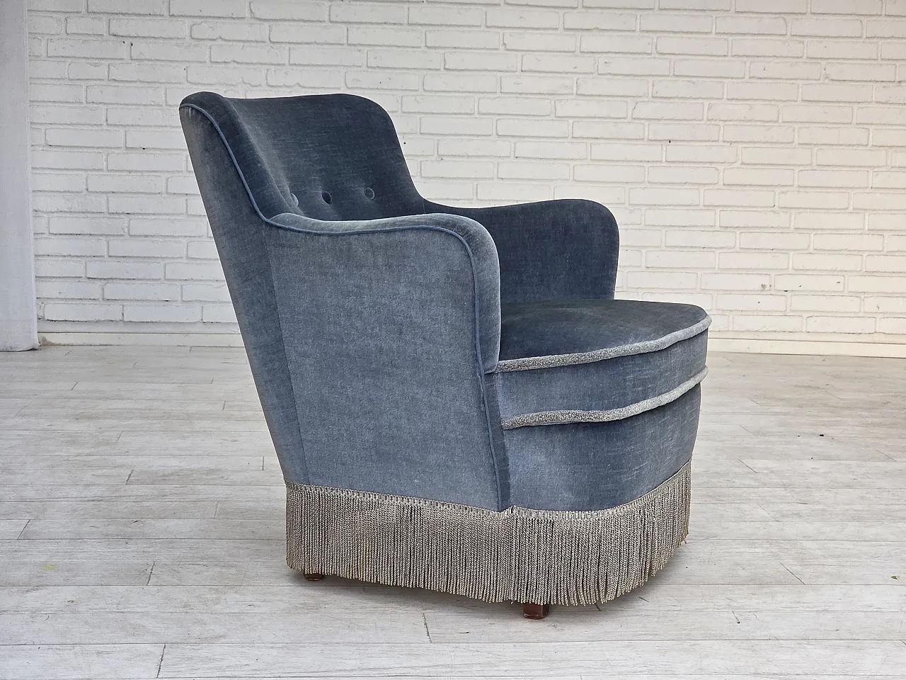 1970s, Danish armchair, furniture velour, beech wood. 1
