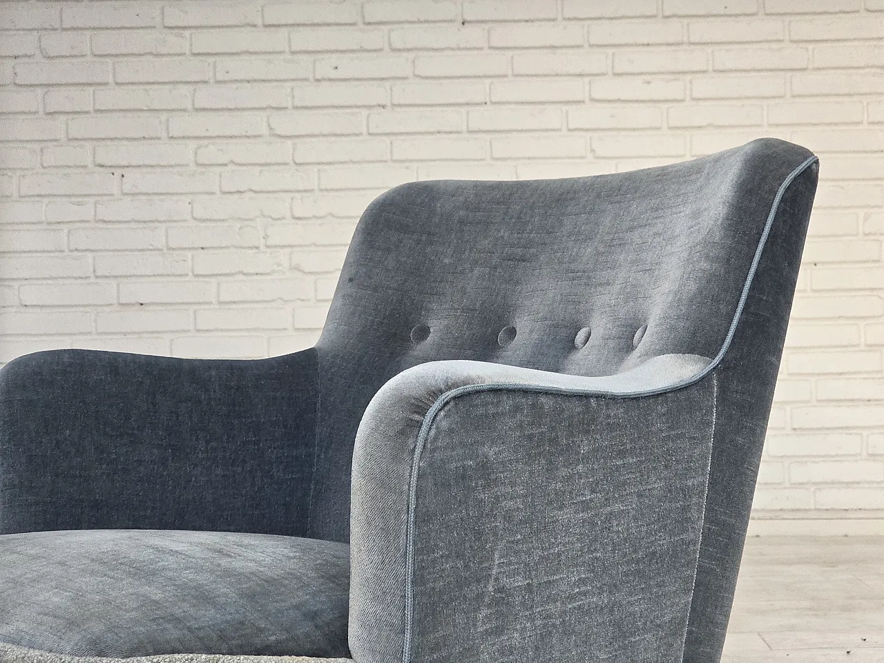 1970s, Danish armchair, furniture velour, beech wood. 4