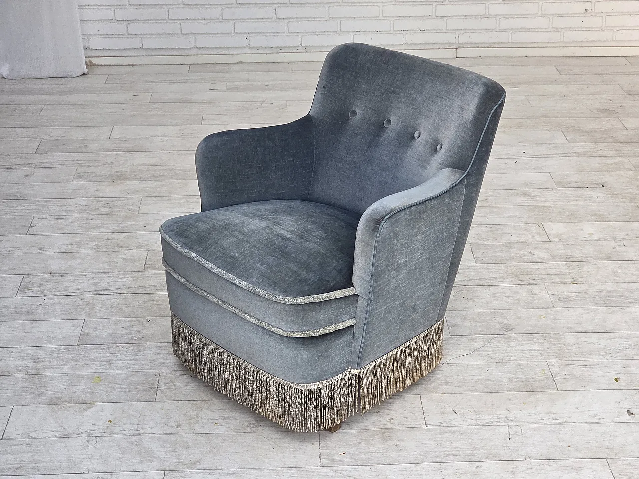 1970s, Danish armchair, furniture velour, beech wood. 5