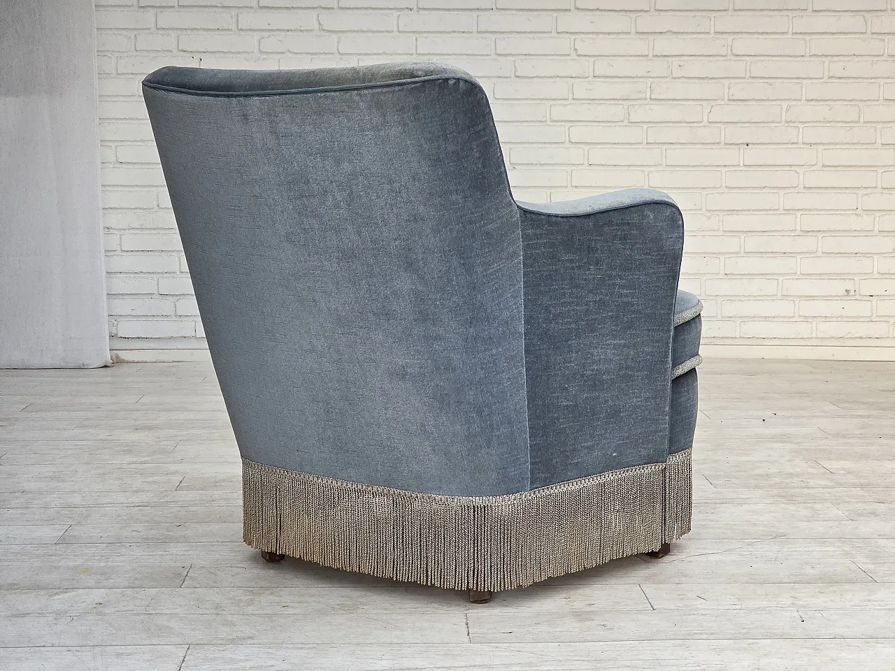 1970s, Danish armchair, furniture velour, beech wood. 10