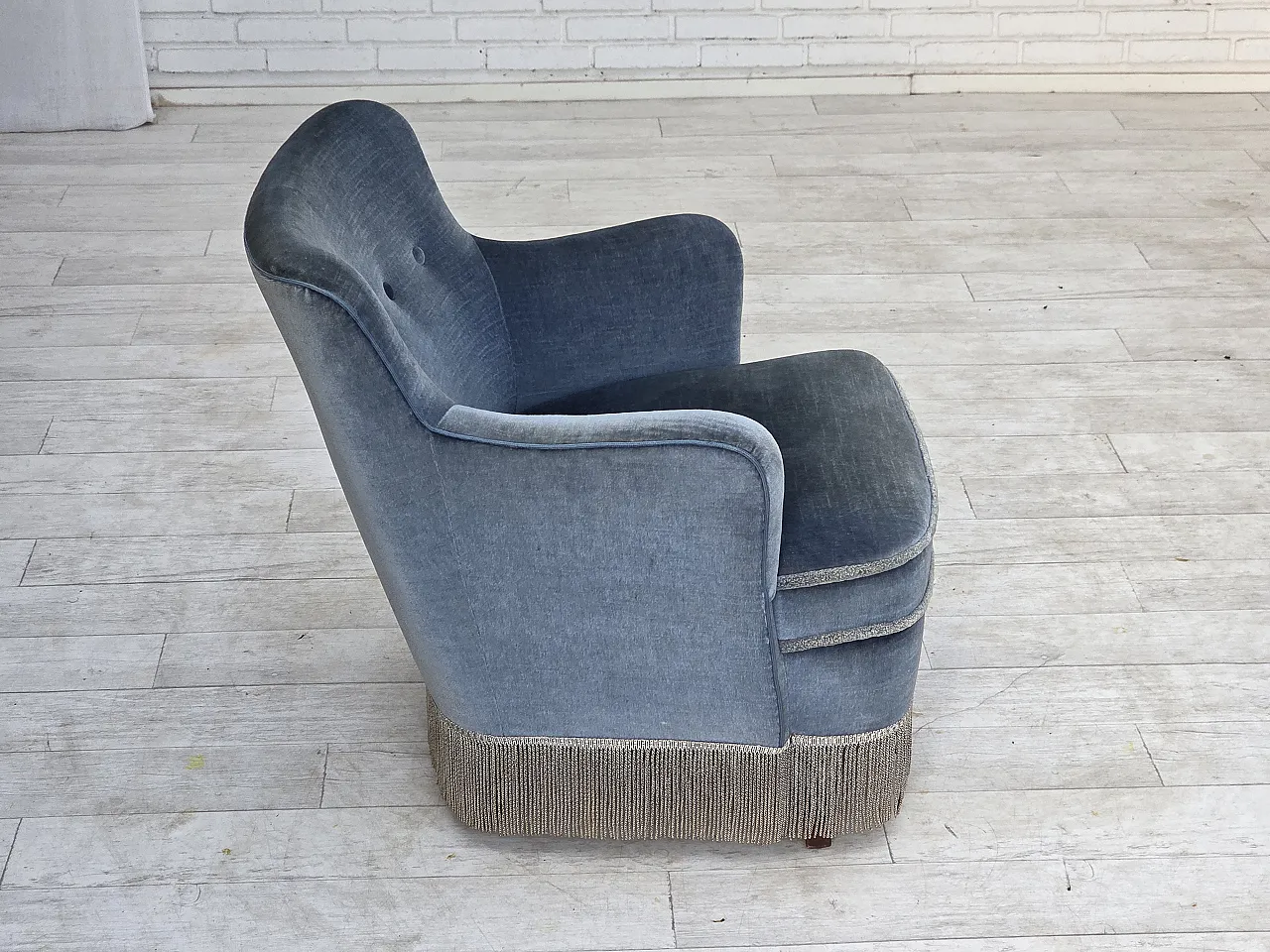1970s, Danish armchair, furniture velour, beech wood. 11