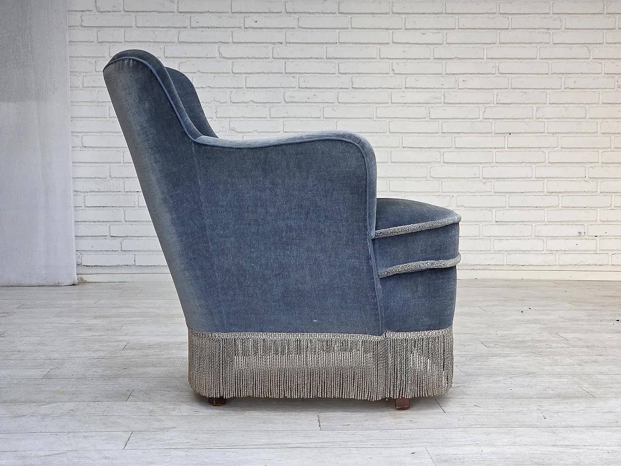 1970s, Danish armchair, furniture velour, beech wood. 12