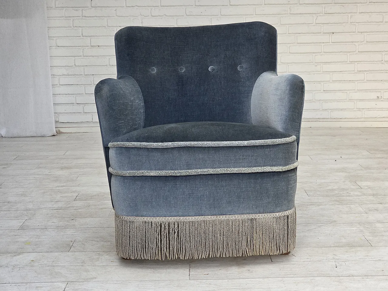 1970s, Danish armchair, furniture velour, beech wood. 14