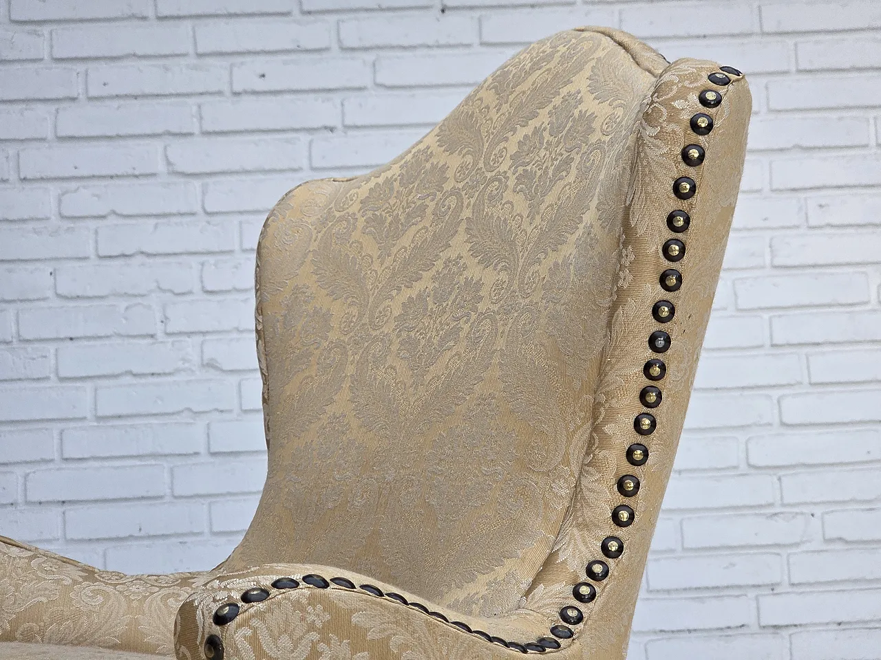 1960s, Danish cocktail lounge chair, jacquard fabric, beech wood. 4