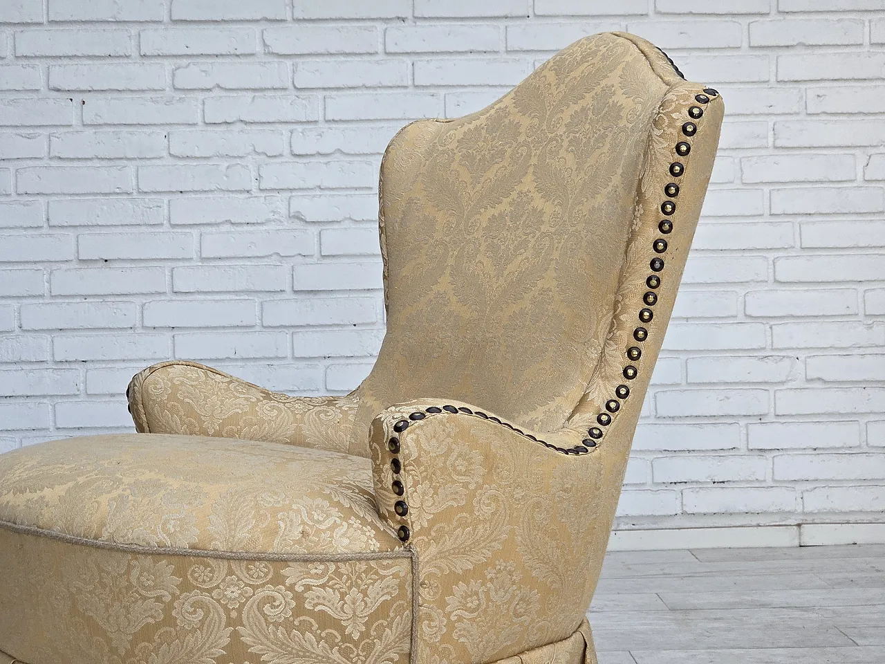 1960s, Danish cocktail lounge chair, jacquard fabric, beech wood. 5