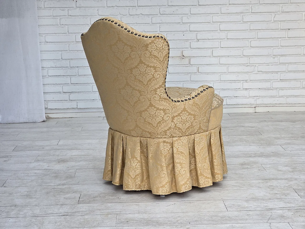1960s, Danish cocktail lounge chair, jacquard fabric, beech wood. 10