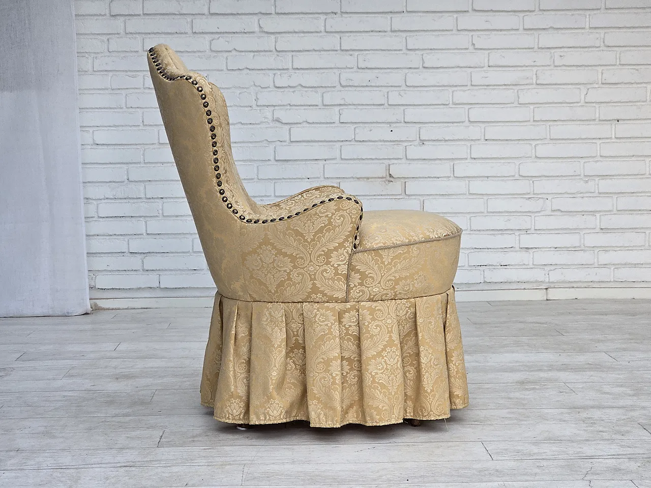 1960s, Danish cocktail lounge chair, jacquard fabric, beech wood. 12