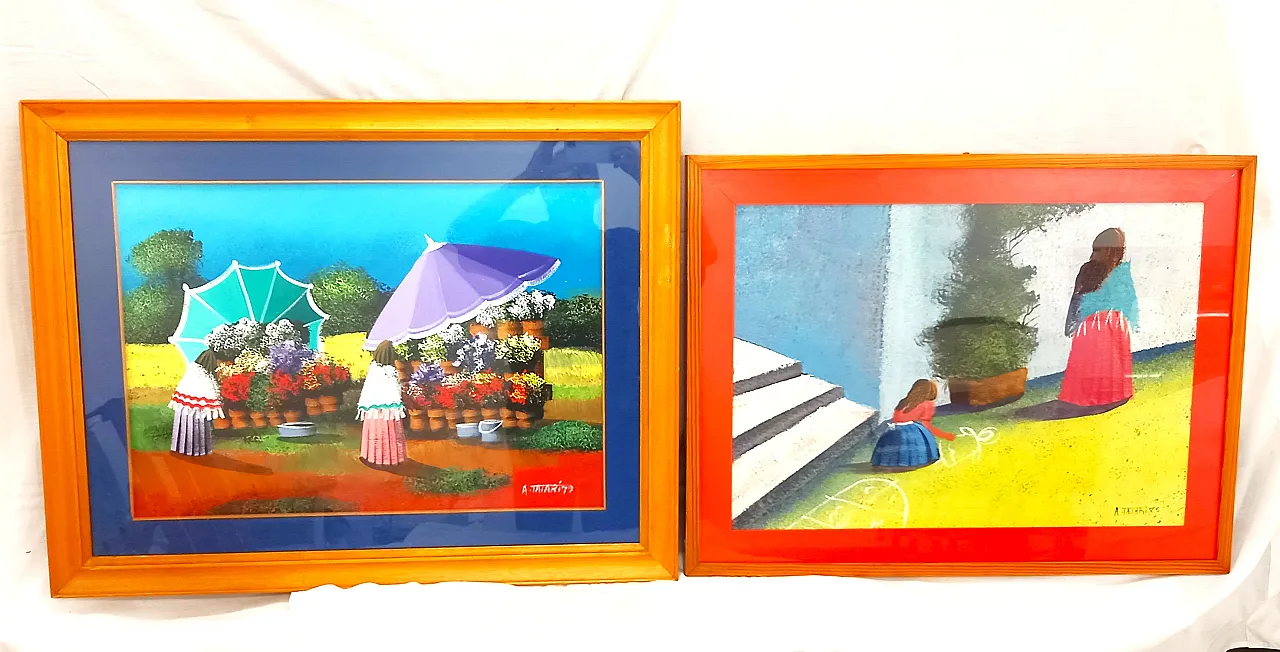 Pair of Abdul Rahem Tatari paintings – Naïve art from the '75 / '79 period 1