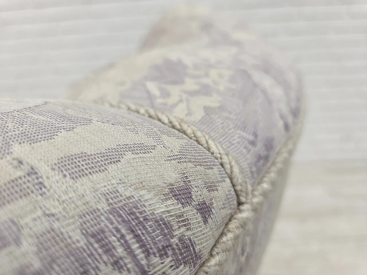 1960s, Danish armchair, furniture jacquard fabric, hand carved wood. 5