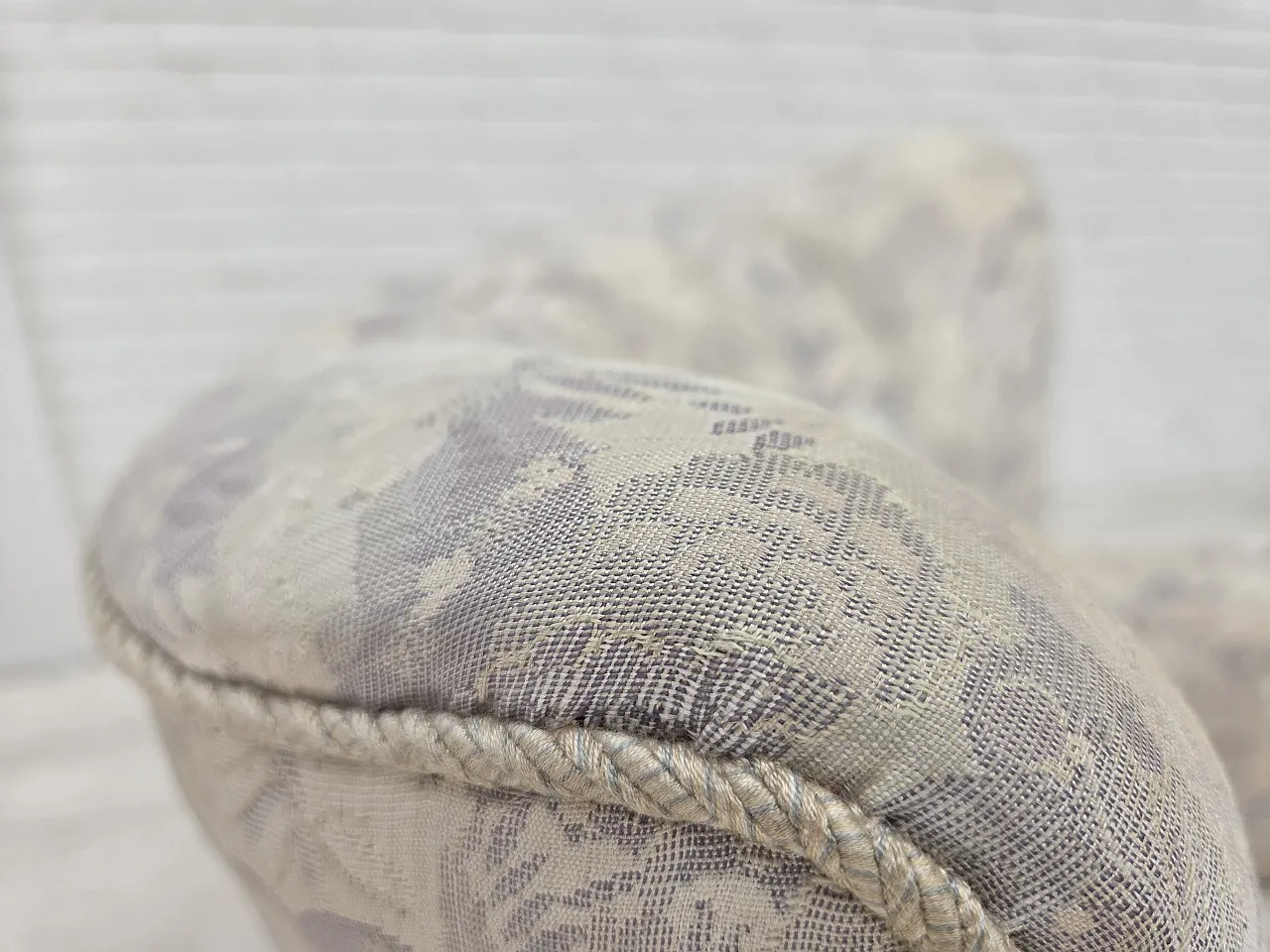 1960s, Danish armchair, furniture jacquard fabric, hand carved wood. 16