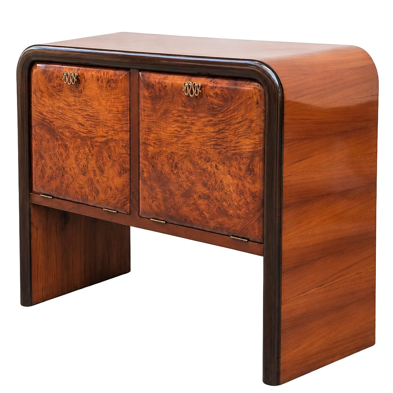 Art Deco Walnut and Burl Bar Cabinet in the Style of Gio Ponti, 1940s 10