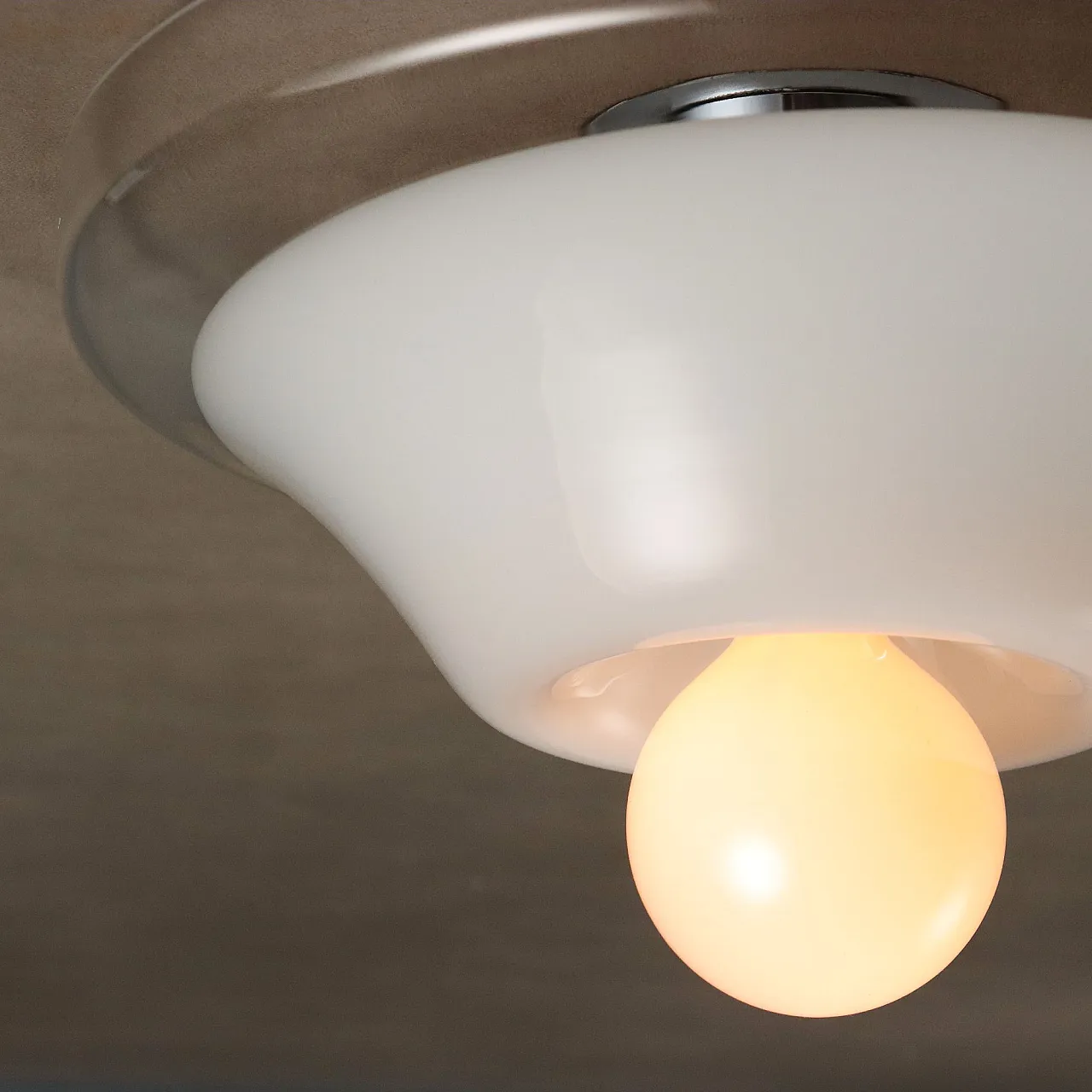 Lampada a plafone in betro bianco e trasparente, anni '70 4