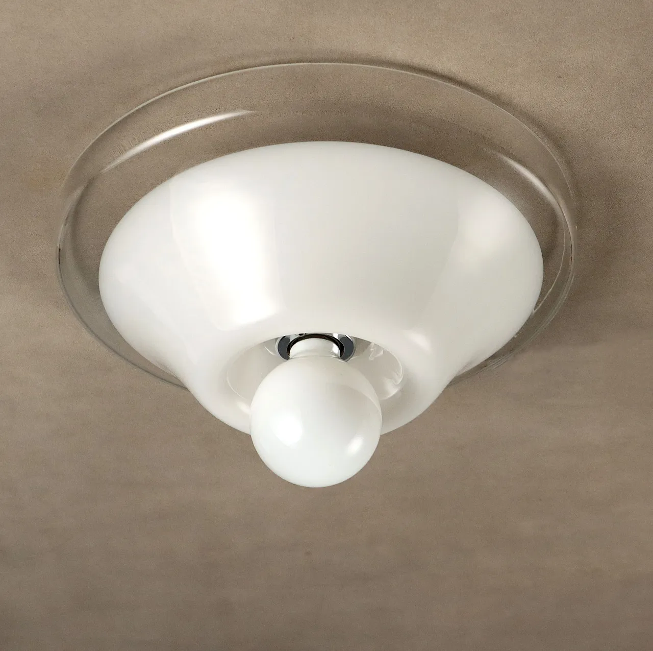 Lampada a plafone in betro bianco e trasparente, anni '70 6