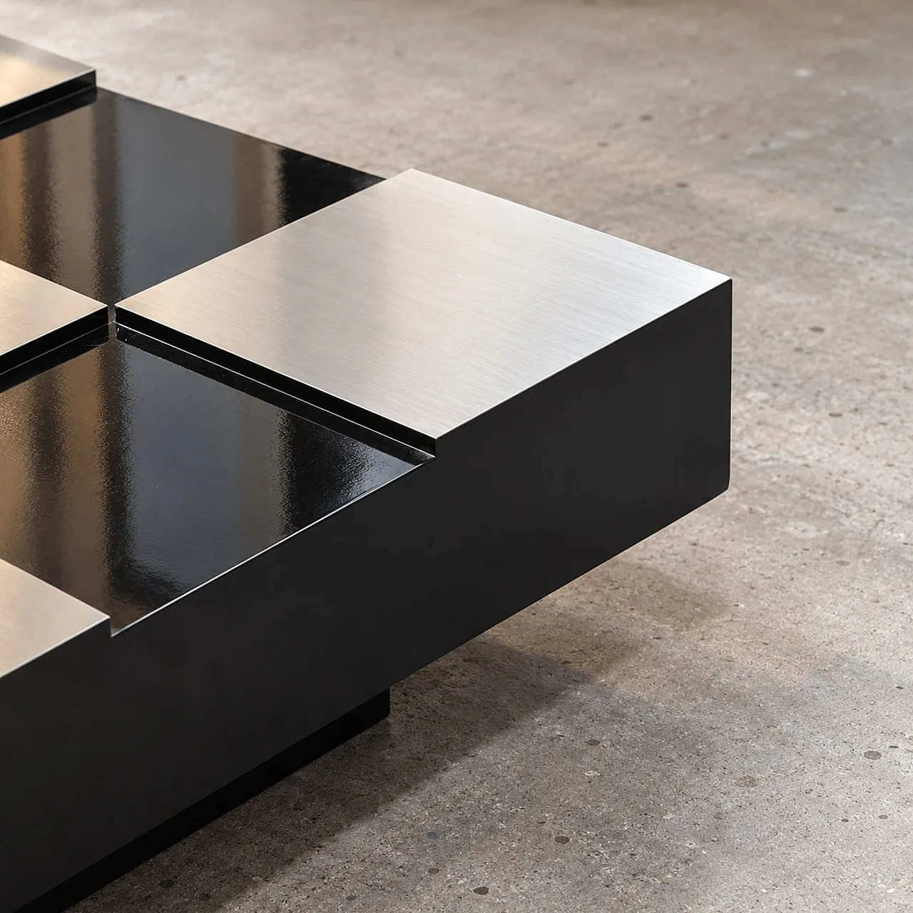 Black and Steel Square Coffee Table in the Style of Willy Rizzo 1