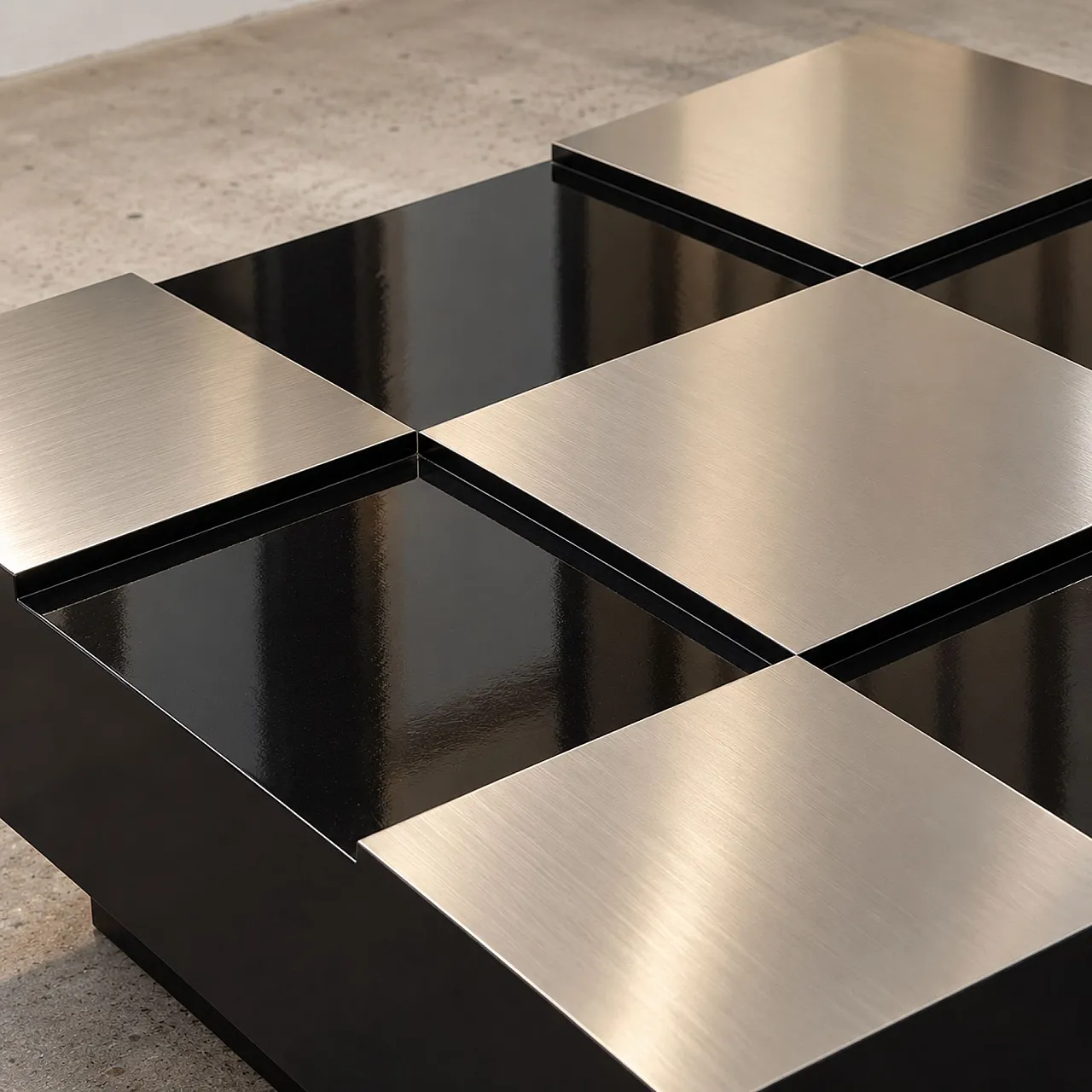 Black and Steel Square Coffee Table in the Style of Willy Rizzo 4