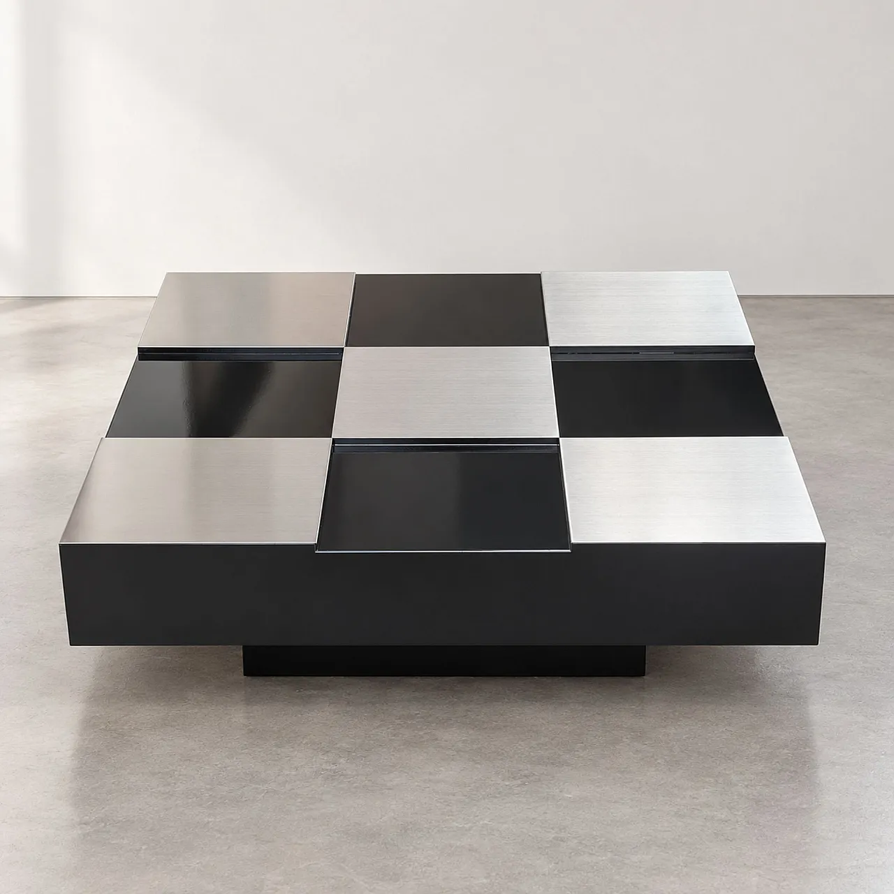 Black and Steel Square Coffee Table in the Style of Willy Rizzo 5