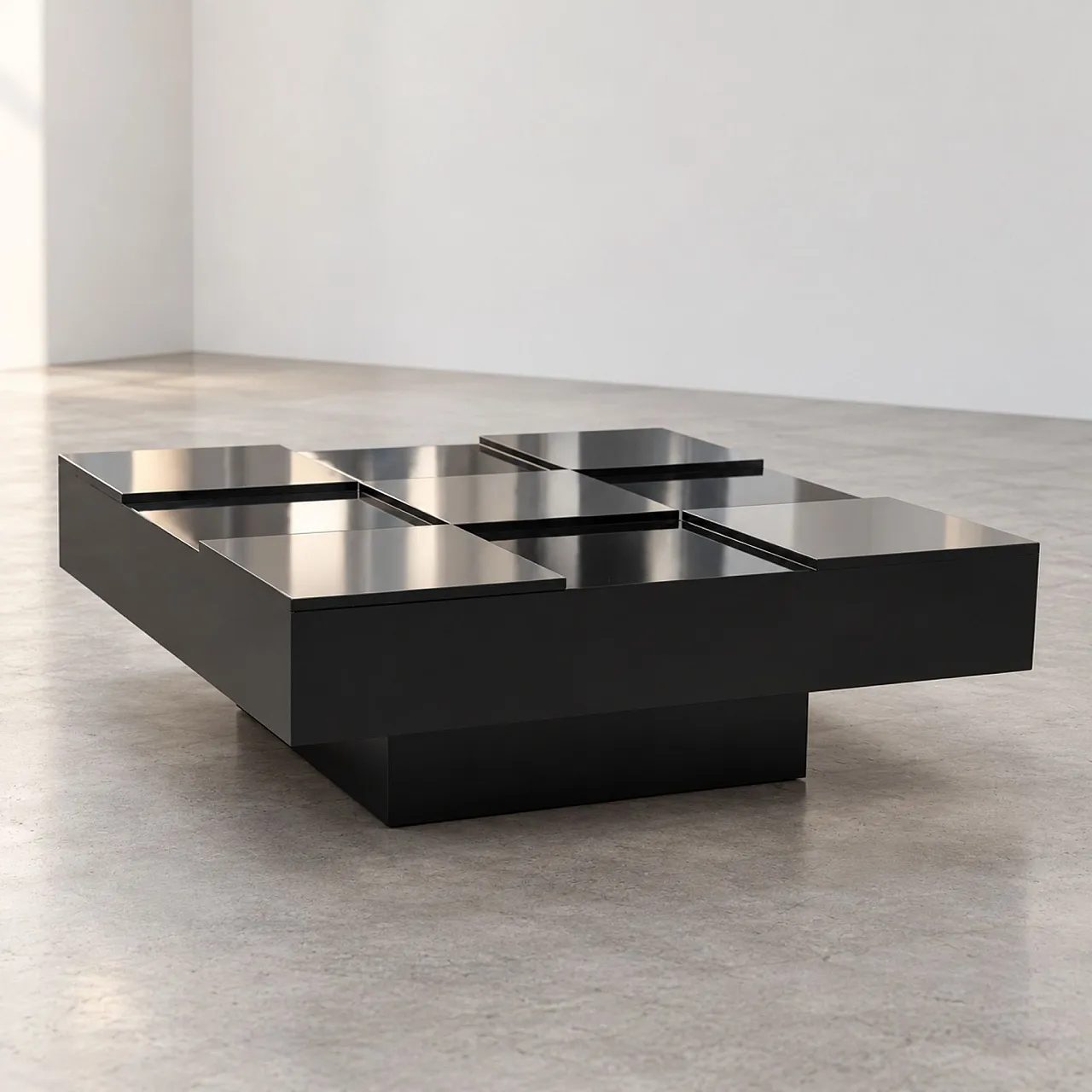 Black and Steel Square Coffee Table in the Style of Willy Rizzo 6