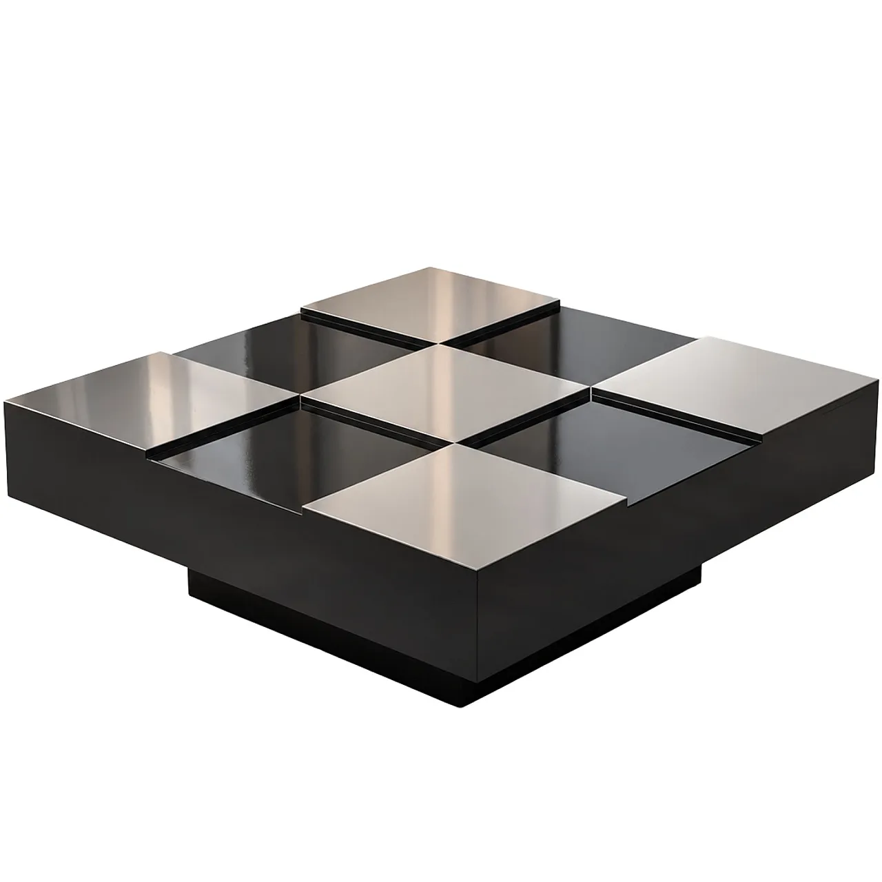 Black and Steel Square Coffee Table in the Style of Willy Rizzo 8