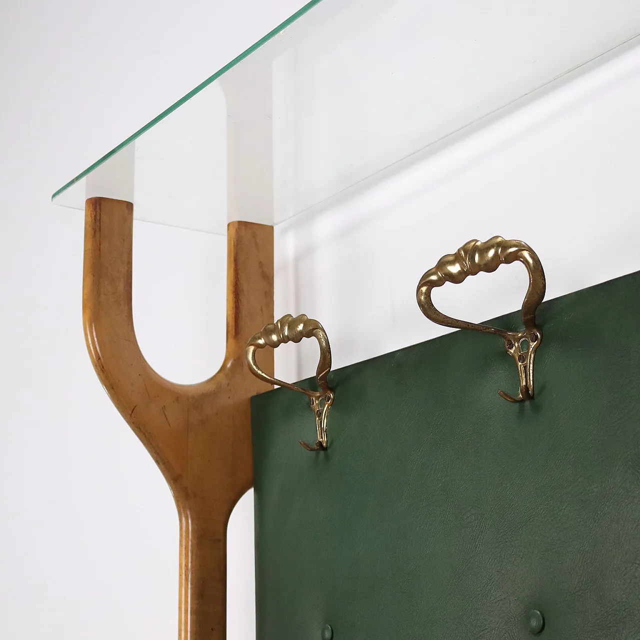 Brass, leatherette and glass coat stand, 1950s 3