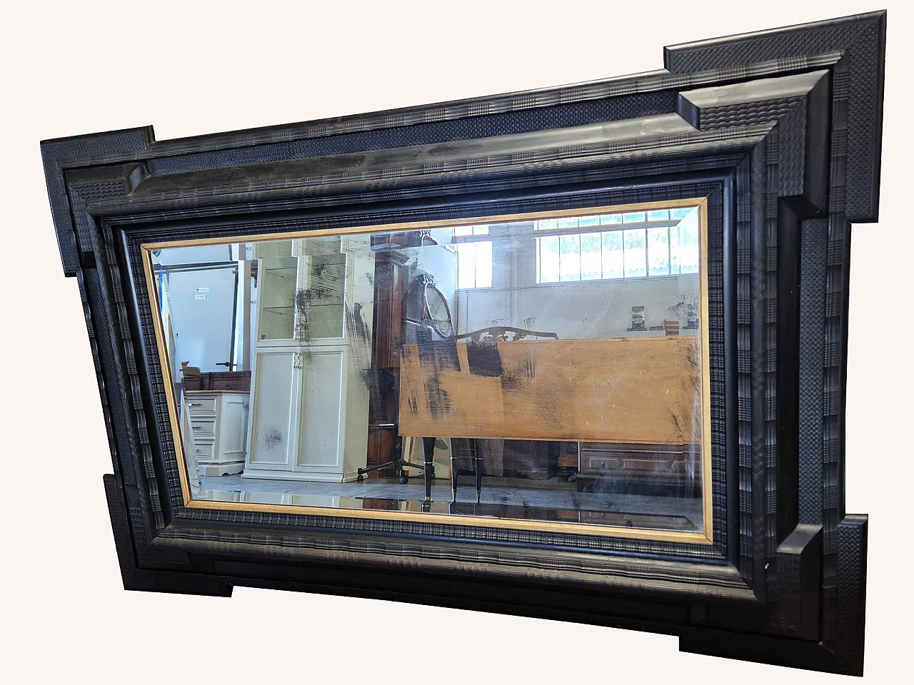 Specchiera in legno ebanizzato con cornice Guilloché, '800 10