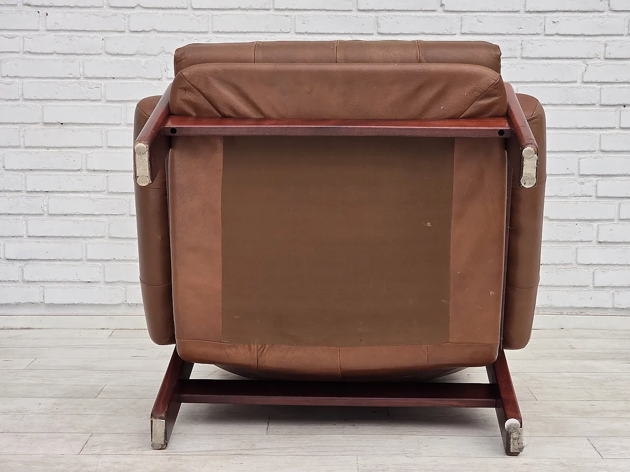 1970s, Swedish design, armchair with footstool, furniture leather. 3