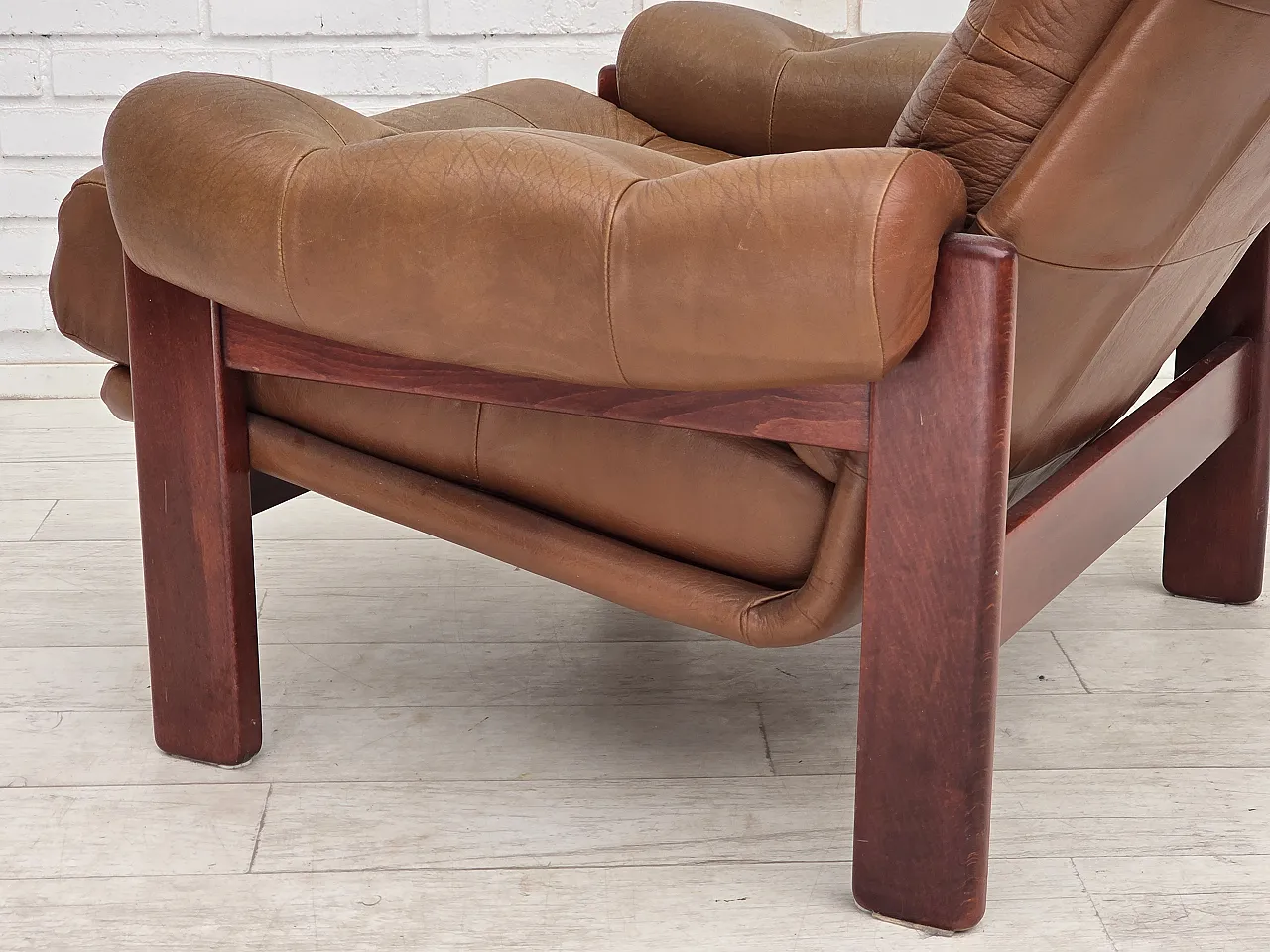 1970s, Swedish design, armchair with footstool, furniture leather. 6