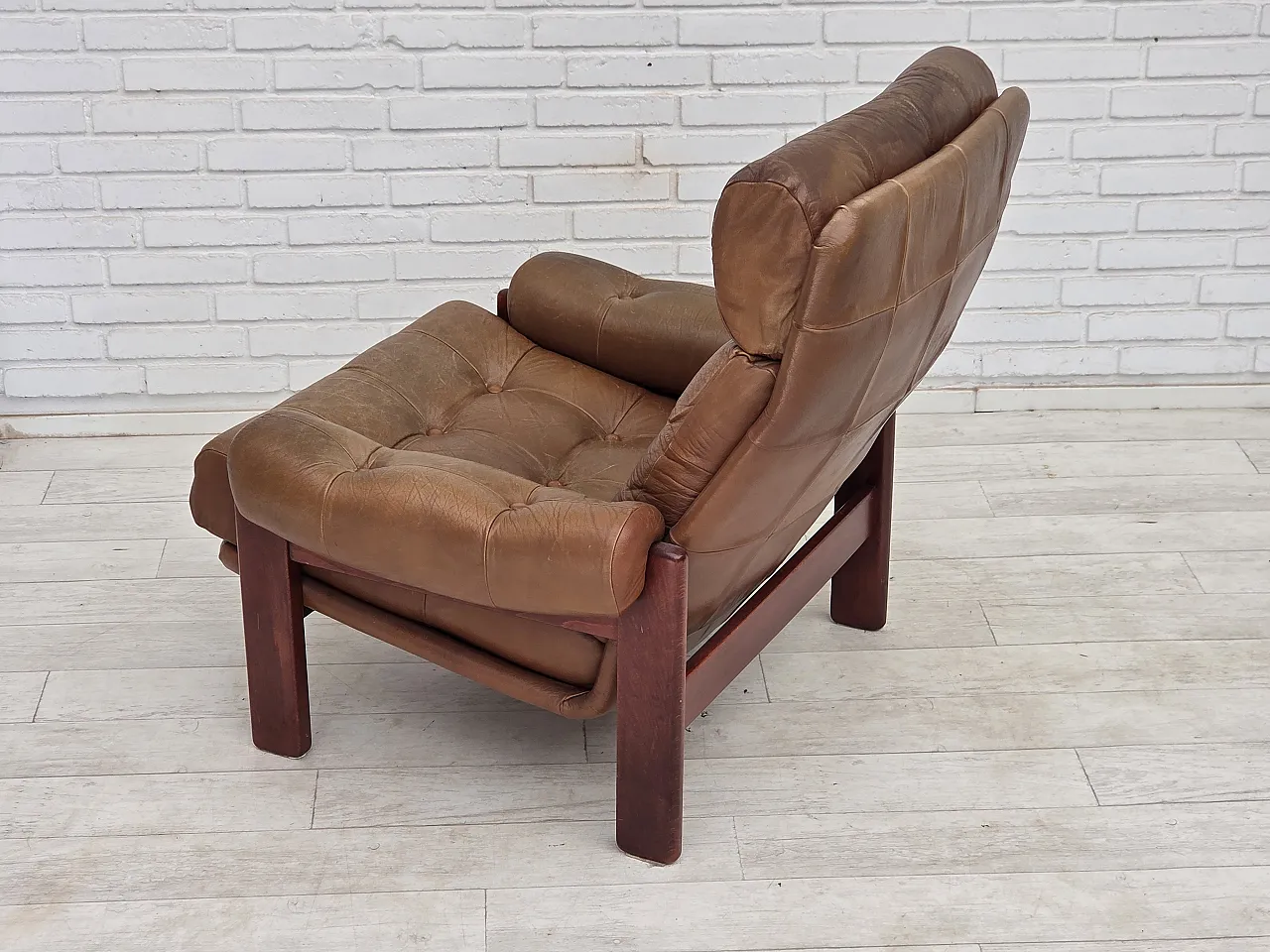 1970s, Swedish design, armchair with footstool, furniture leather. 7