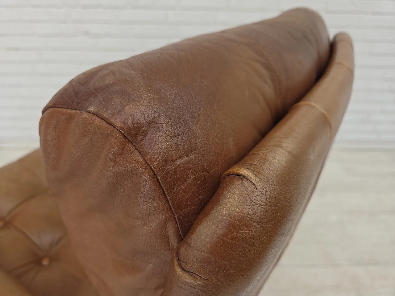 1970s, Swedish design, armchair with footstool, furniture leather. 8