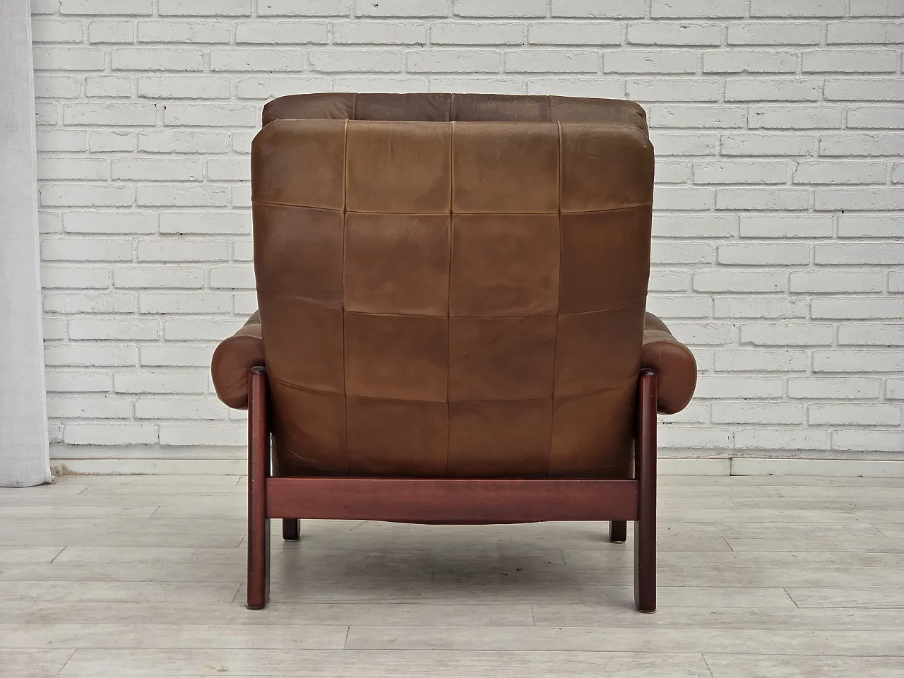 1970s, Swedish design, armchair with footstool, furniture leather. 9