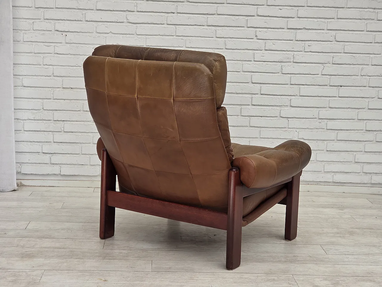 1970s, Swedish design, armchair with footstool, furniture leather. 10
