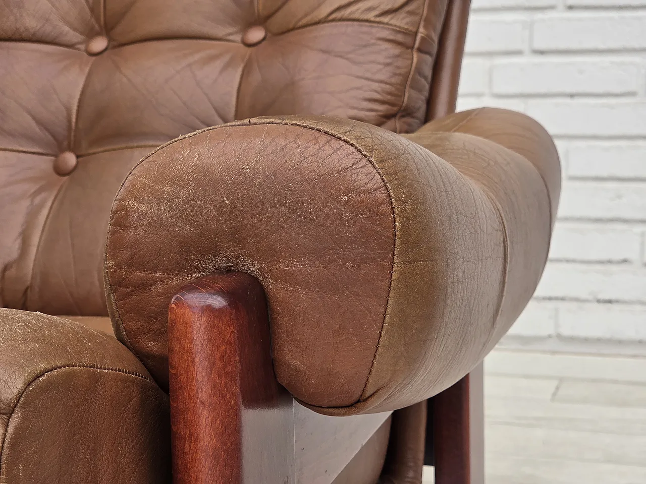 1970s, Swedish design, armchair with footstool, furniture leather. 16
