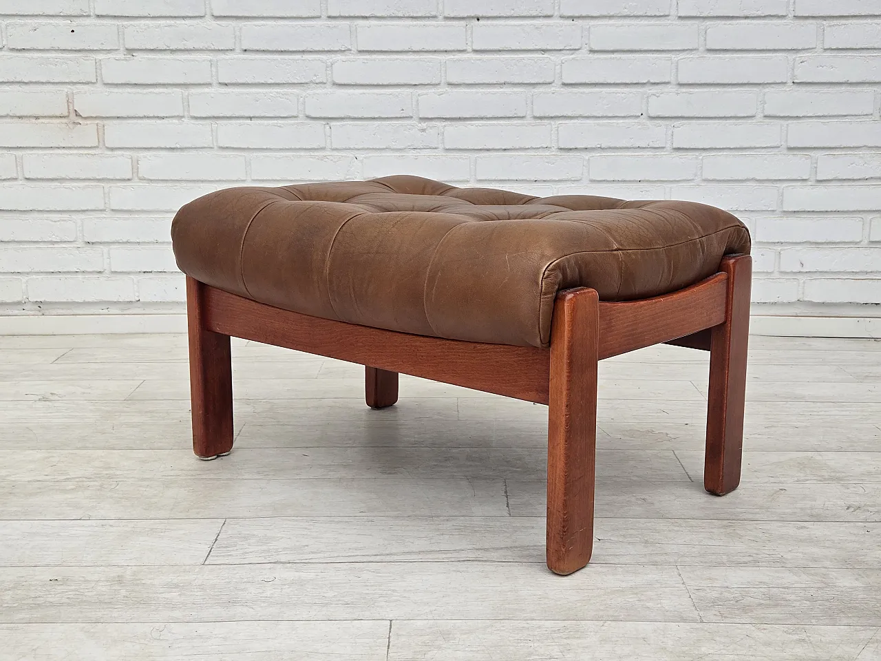 1970s, Swedish design, armchair with footstool, furniture leather. 18