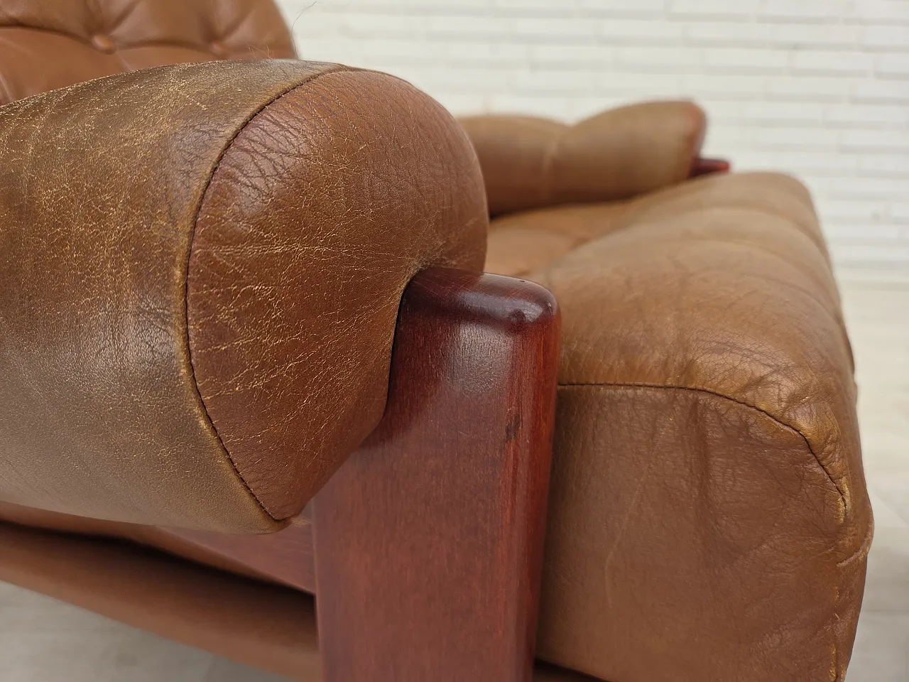 1970s, Swedish design, armchair with footstool, furniture leather. 20