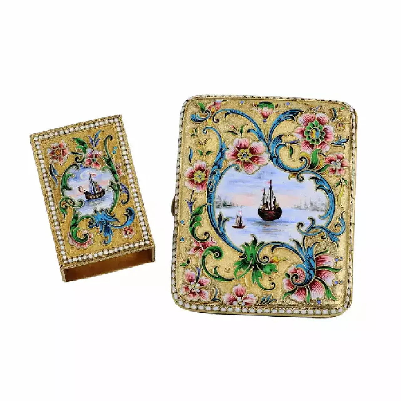 Silver cigarette case and matchbox, early 20th century 1
