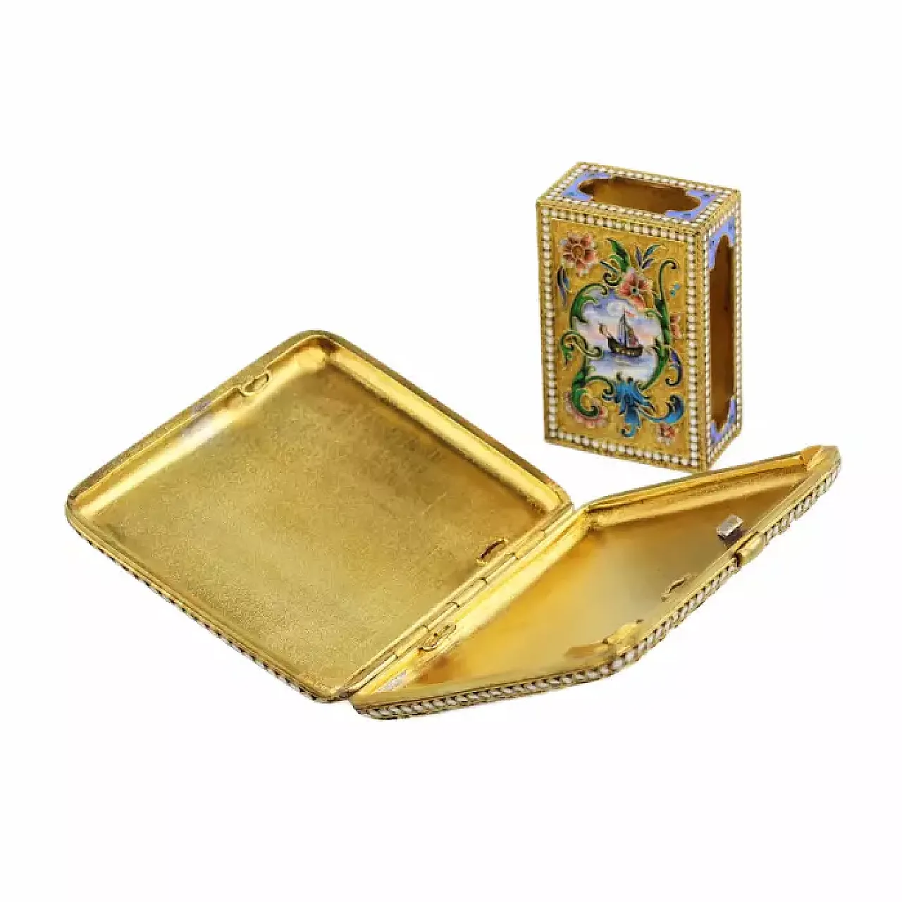 Silver cigarette case and matchbox, early 20th century 6