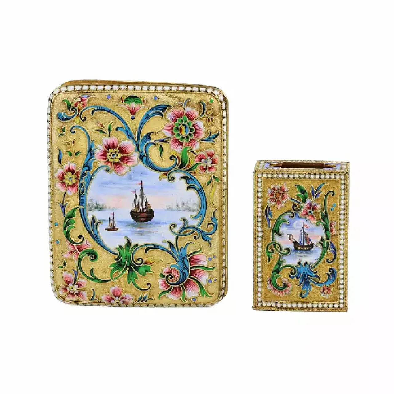 Silver cigarette case and matchbox, early 20th century 8