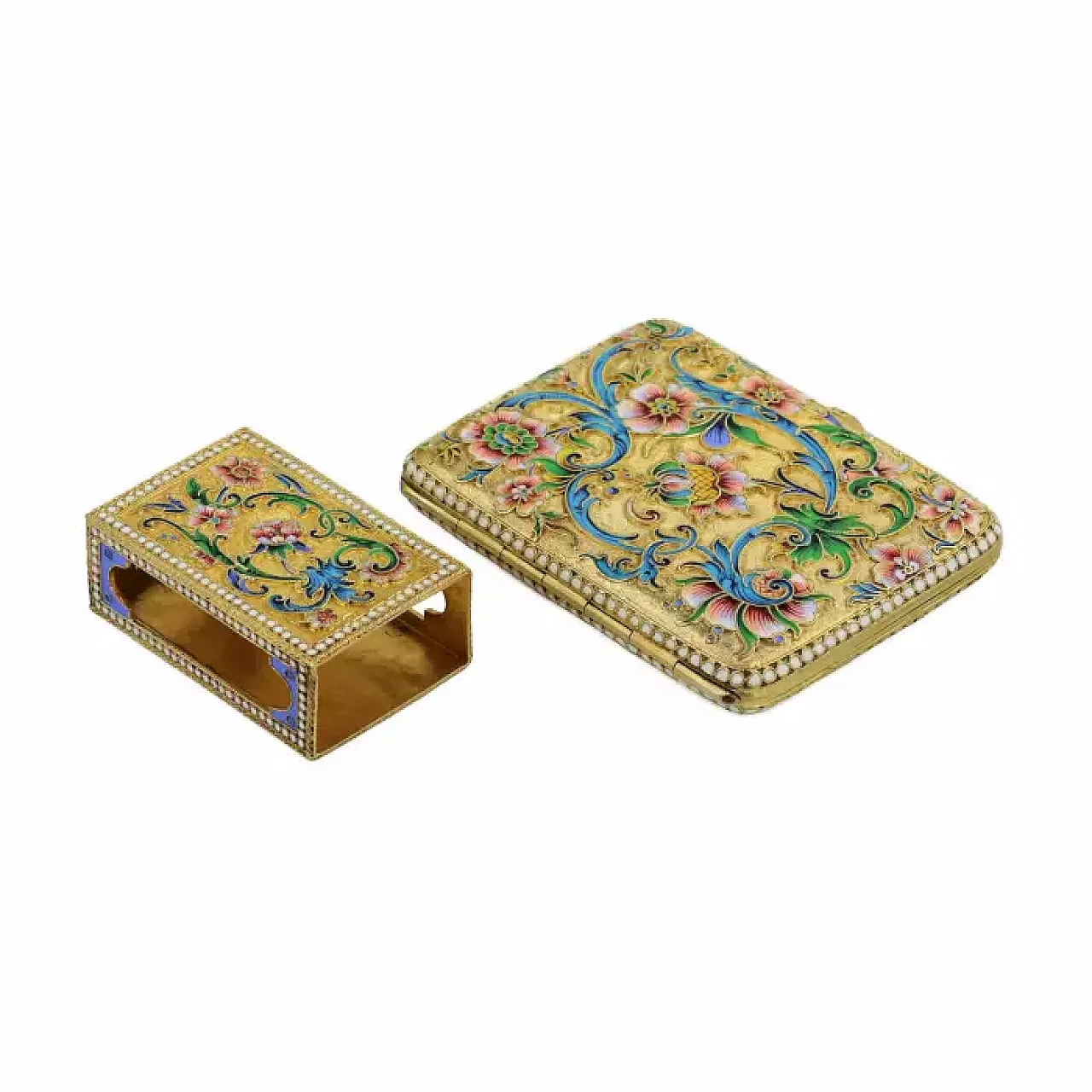 Silver cigarette case and matchbox, early 20th century 9