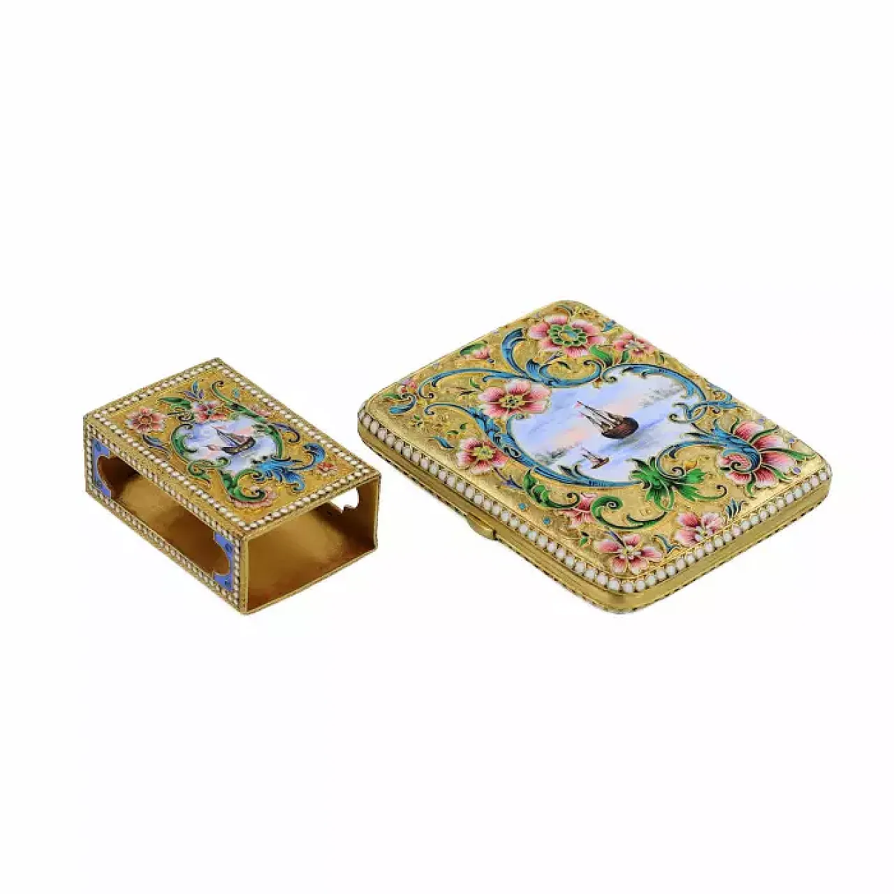 Silver cigarette case and matchbox, early 20th century 10