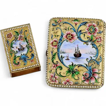 Silver cigarette case and matchbox, early 20th century